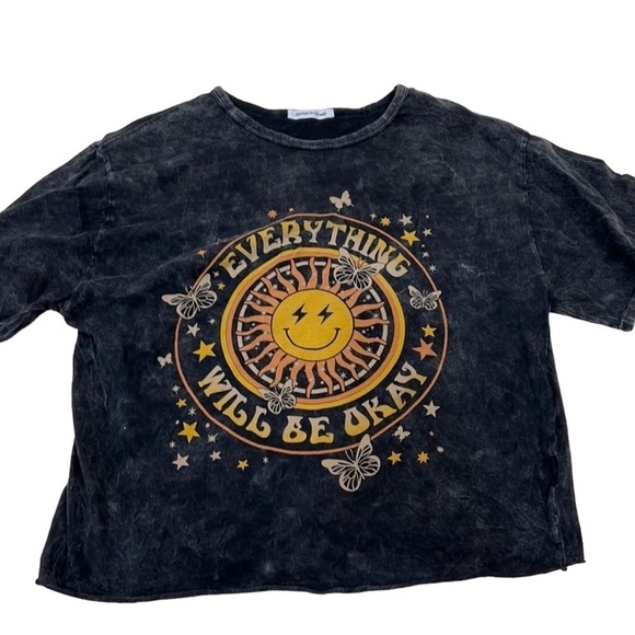 Caution To The Wind Cropped Graphic Tee Everything Will Be Okay Sun Smiley sm - Picture 1 of 4